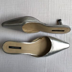 Zara silver mule with kitten heel